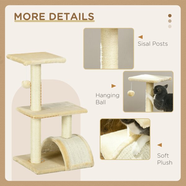 PawHut 72cm Cat Tree, Indoor Scratching Post with Pad, Sturdy and Comfortable, Cream White Aosom UK
