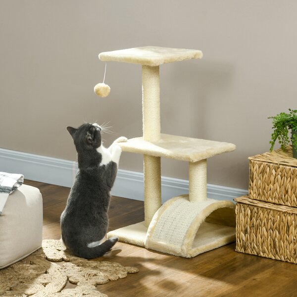 PawHut 72cm Cat Tree, Indoor Scratching Post with Pad, Sturdy and Comfortable, Cream White Aosom UK