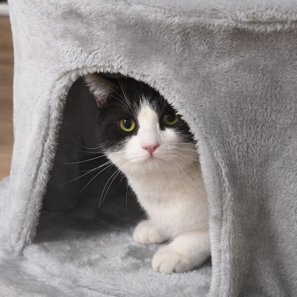 PawHut Cat Tree Multi-Level, Kitten Tower Activity Centre with Scratching Post, Condo, Hanging Ropes & Plush Perches, Grey