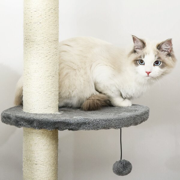 PawHut Multi-Level Cat Tree, Kitten Activity Tower, Condo, Indoor Play House with Scratching Post, Hanging Balls, Light Grey Aosom UK