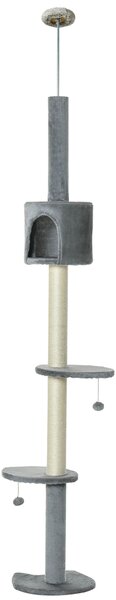 PawHut Multi-Level Cat Tree, Kitten Activity Tower, Condo, Indoor Play House with Scratching Post, Hanging Balls, Light Grey Aosom UK