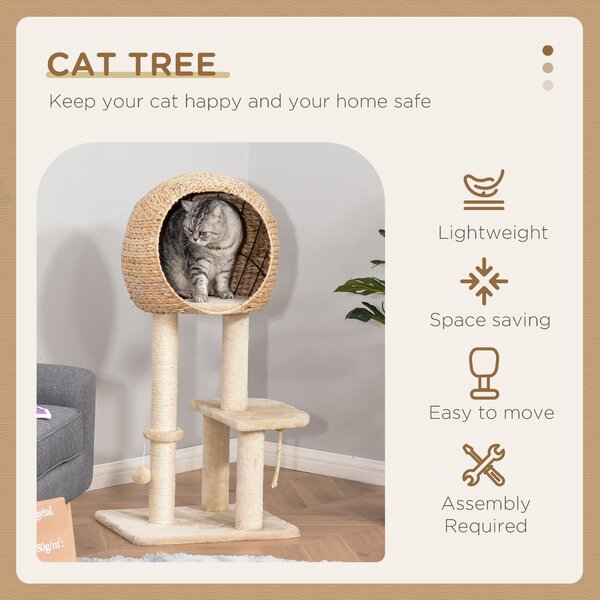 PawHut Cat tree Cat Tower 100cm Climbing Activity Center with Sisal Scratching Post Condo Perch Hanging Balls Teasing Rope Toy Cushion Aosom UK