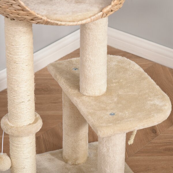 PawHut Cat tree Cat Tower 100cm Climbing Activity Center with Sisal Scratching Post Condo Perch Hanging Balls Teasing Rope Toy Cushion Aosom UK