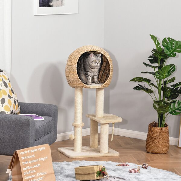 PawHut Cat tree Cat Tower 100cm Climbing Activity Center with Sisal Scratching Post Condo Perch Hanging Balls Teasing Rope Toy Cushion Aosom UK