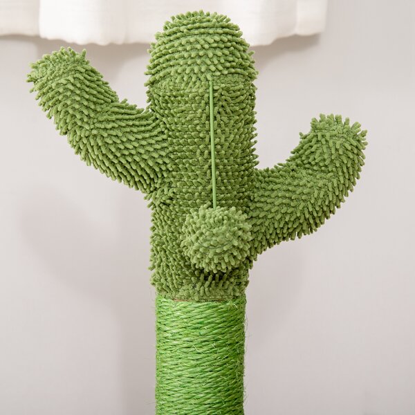 PawHut Cactus-Shaped Cat Tree Tower, Green, with Sisal Scratching Post, Hanging Ball, Funny Cat Ball Platform, 32 x 32 x 60cm Aosom UK