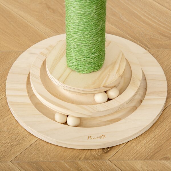PawHut Cactus-Shaped Cat Tree Tower, Green, with Sisal Scratching Post, Hanging Ball, Funny Cat Ball Platform, 32 x 32 x 60cm Aosom UK