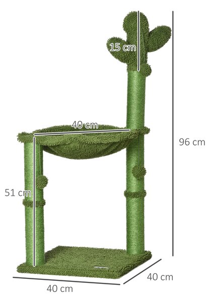 PawHut Cat Tower Kitten Activity Center Cactus Shape with Scratching Post Hammock Bed Dangling Ball Toy Aosom UK
