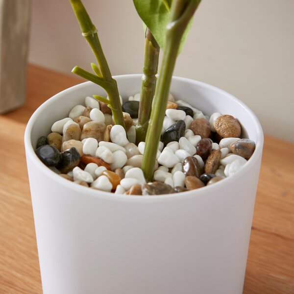 Artificial Pink Peony in White Cement Plant Pot