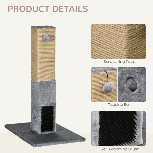 PawHut Cat Scratching Post, 79cm Tall with Jute Scratcher and Climbing Activity Centre, Carpet Base and Dangling Ball, Grey Aosom UK