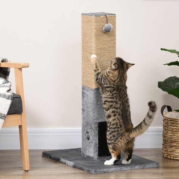 PawHut Cat Scratching Post, 79cm Tall with Jute Scratcher and Climbing Activity Centre, Carpet Base and Dangling Ball, Grey Aosom UK