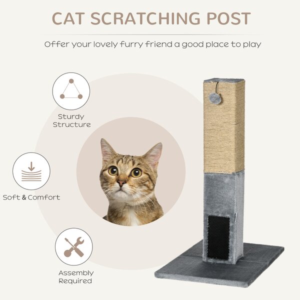 PawHut Cat Scratching Post, 79cm Tall with Jute Scratcher and Climbing Activity Centre, Carpet Base and Dangling Ball, Grey Aosom UK