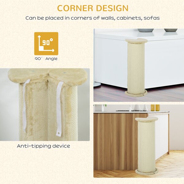 PawHut Cat Scratching Post: 85cm Tall with Sisal Rope, Soft Plush Cover, Anti-Tip Design for Indoor Use, Beige Aosom UK