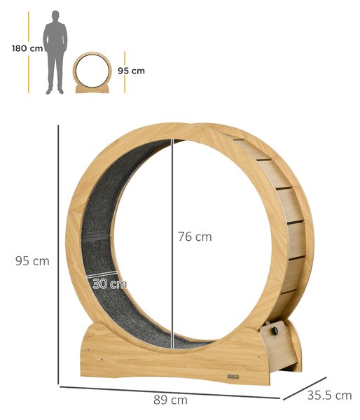 PawHut Cat Treadmill, Wooden Cat Exercise Wheel with Carpeted Runway, Cat Running Wheel, Cat Tree for Physical Activity, Natural Wood Aosom UK