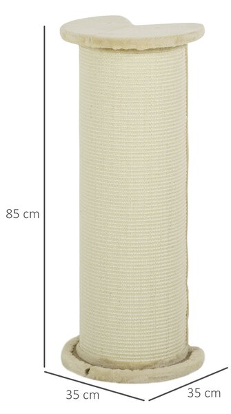 PawHut Cat Scratching Post: 85cm Tall with Sisal Rope, Soft Plush Cover, Anti-Tip Design for Indoor Use, Beige Aosom UK