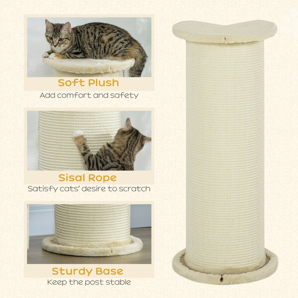 PawHut Cat Scratching Post: 85cm Tall with Sisal Rope, Soft Plush Cover, Anti-Tip Design for Indoor Use, Beige Aosom UK