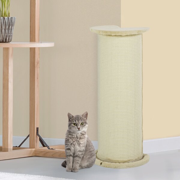 PawHut Cat Scratching Post: 85cm Tall with Sisal Rope, Soft Plush Cover, Anti-Tip Design for Indoor Use, Beige Aosom UK