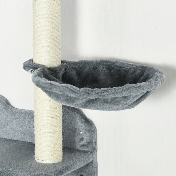 PawHut Wall-Mounted Cat Shelf Set, 4-Piece with Scratching Post, Space-Saving Design for Indoor Cats, Grey Aosom UK