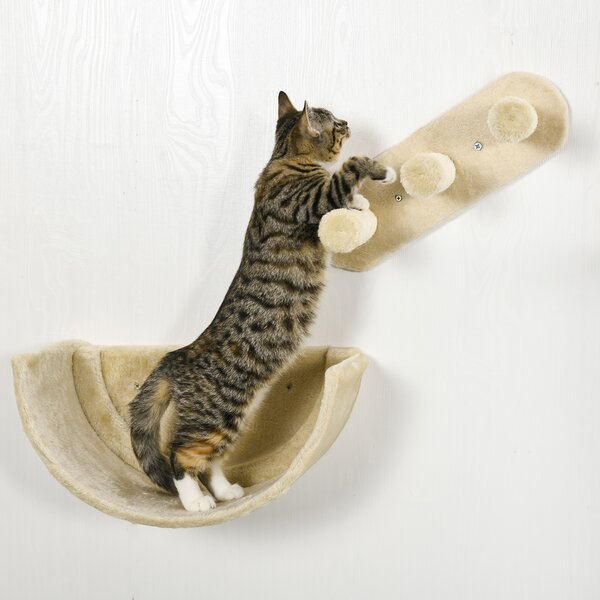 PawHut Wall-mounted Cat Shelves Set, Climbing Activity Centre with Hammock, Scratching Post & Jumping Platform for Kittens, Beige Aosom UK