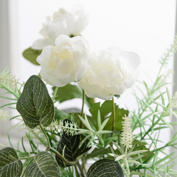 Artificial Cream Ranunculus Bouquet in Ribbed Glass Vase