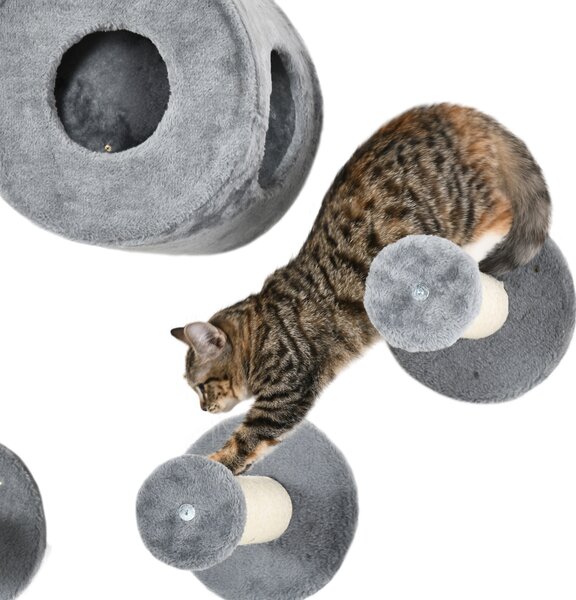 PawHut 5Pcs Cat Wall Furniture with Perch, Cat Condo, Scratching Post, Wall Mounted Cat Tree for Indoor Cats Use - Grey Aosom UK