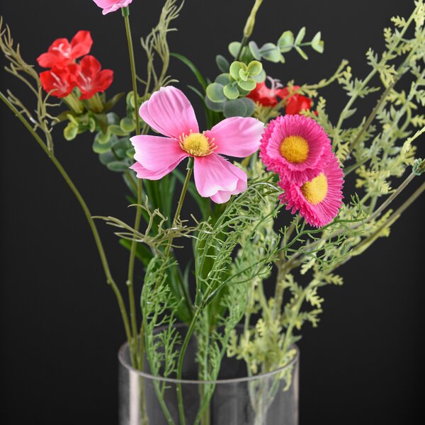 Artificial Pink and Red Wildflower Bouquet in Glass Vase