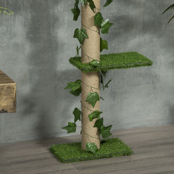 PawHut Floor to Ceiling Cat Tree, 242cm Height Adjustable Kitten Tower, Anti-slip Kit, Highly Simulated Multi-Layer Activity Centre, Green Aosom UK
