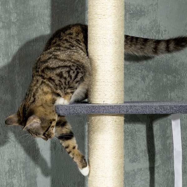 PawHut 5-Tier Cat Tree, Adjustable Height Floor to Ceiling Tower, Multi-Level Climber with Scratching Posts, Black Aosom UK