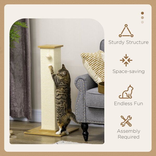 PawHut Tall Cat Scratching Post, 80cm Sisal Rope Climbing Tree with Play Ball, Durable Pet Activity Centre Aosom UK