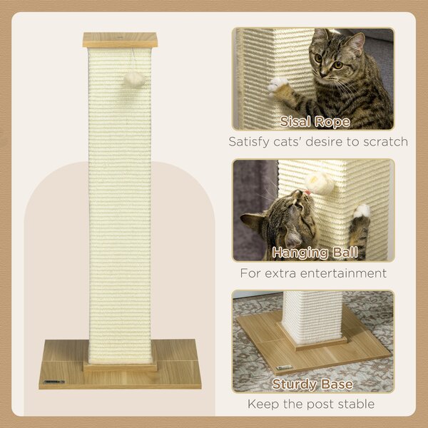 PawHut Tall Cat Scratching Post, 80cm Sisal Rope Climbing Tree with Play Ball, Durable Pet Activity Centre Aosom UK