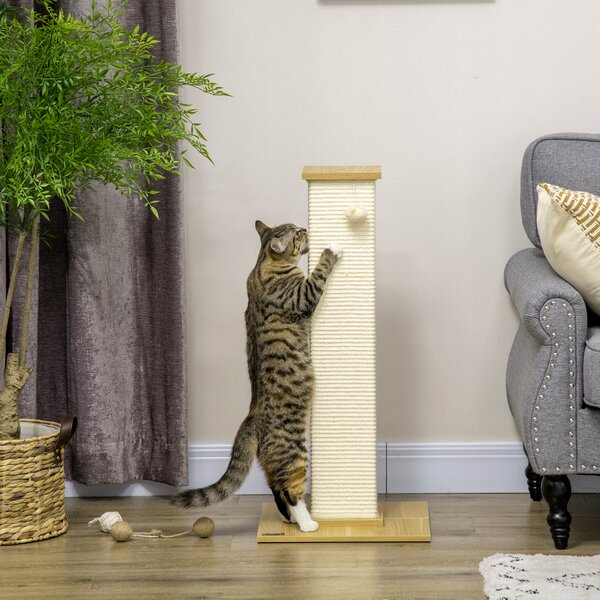 PawHut Tall Cat Scratching Post, 80cm Sisal Rope Climbing Tree with Play Ball, Durable Pet Activity Centre Aosom UK