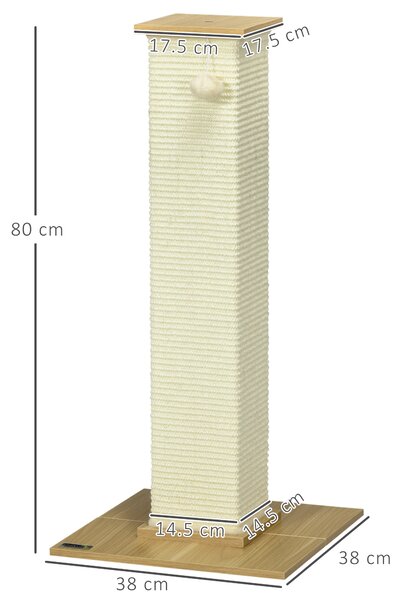 PawHut Tall Cat Scratching Post, 80cm Sisal Rope Climbing Tree with Play Ball, Durable Pet Activity Centre Aosom UK