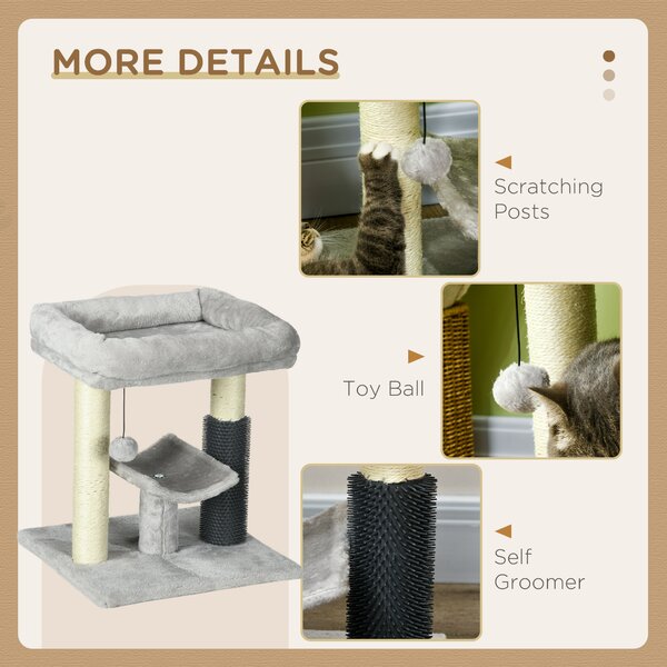 PawHut Kitty Climber: 48cm Cat Tree with Self-Groomer, Scratching Post & Dangling Ball, Grey Aosom UK