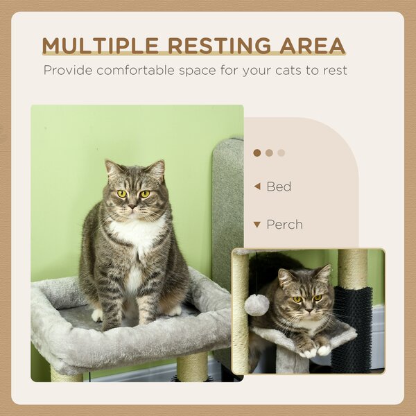PawHut Kitty Climber: 48cm Cat Tree with Self-Groomer, Scratching Post & Dangling Ball, Grey Aosom UK