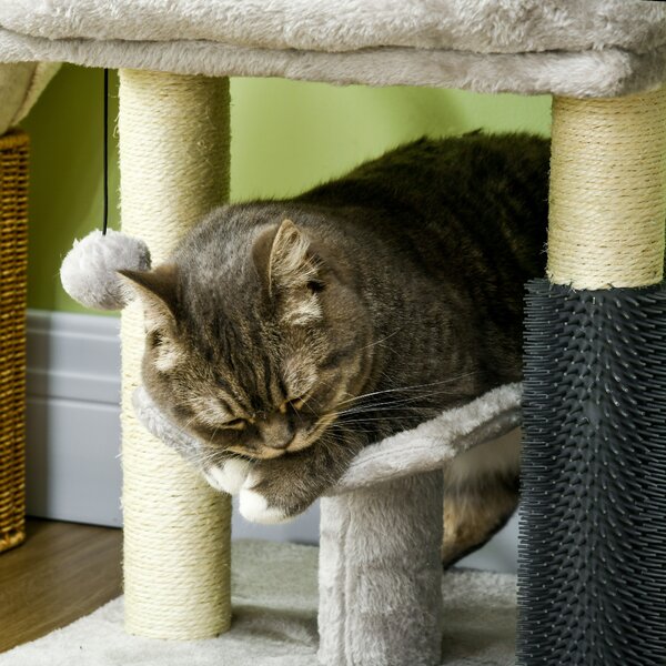 PawHut Kitty Climber: 48cm Cat Tree with Self-Groomer, Scratching Post & Dangling Ball, Grey Aosom UK