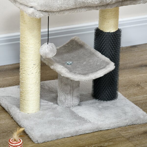 PawHut Kitty Climber: 48cm Cat Tree with Self-Groomer, Scratching Post & Dangling Ball, Grey Aosom UK