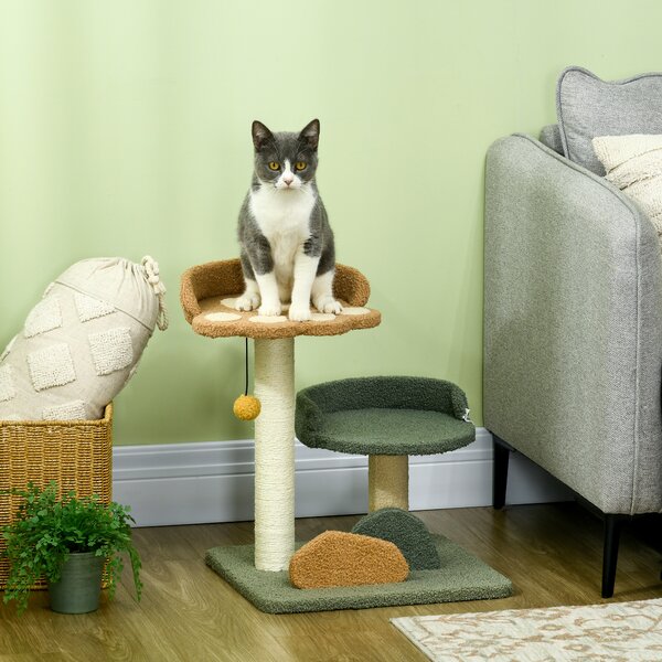PawHut Compact Cat Tree: Scratching Posts, Dual Beds & Play Ball for Kittens, Space-Saving Design, 43 x 39 x 52cm, Grey Aosom UK