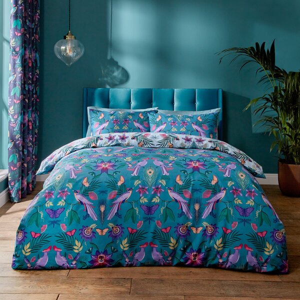 Catherine Lansfield Mya Tropical Floral Duck Egg Blue Duvet Cover and Pillowcase Set