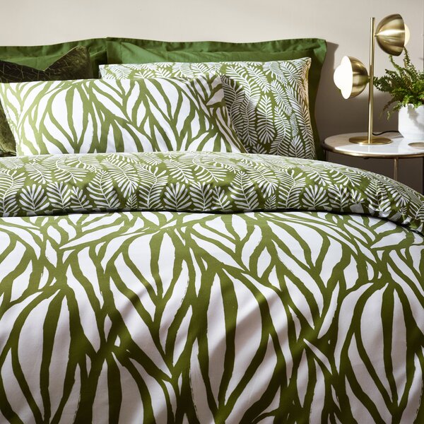 HÖEM Frond Cotton Rich Olive Duvet Cover & Pillowcase Set