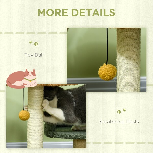 PawHut Compact Cat Tree: Scratching Posts, Dual Beds & Play Ball for Kittens, Space-Saving Design, 43 x 39 x 52cm, Grey Aosom UK