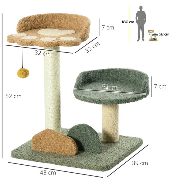PawHut Compact Cat Tree: Scratching Posts, Dual Beds & Play Ball for Kittens, Space-Saving Design, 43 x 39 x 52cm, Grey Aosom UK
