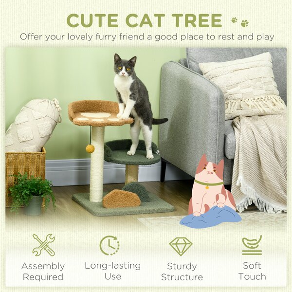 PawHut Compact Cat Tree: Scratching Posts, Dual Beds & Play Ball for Kittens, Space-Saving Design, 43 x 39 x 52cm, Grey Aosom UK