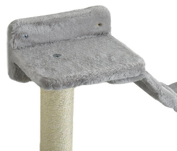 PawHut Cat Shelves Fit Cat Up to 5kg, 4-Piece Set with Hammock, Perches, Ladder, Scratching Post, Safe for Cats to Play, Grey Aosom UK