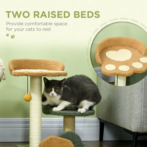 PawHut Compact Cat Tree: Scratching Posts, Dual Beds & Play Ball for Kittens, Space-Saving Design, 43 x 39 x 52cm, Grey Aosom UK