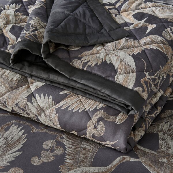 Dorma Gilded Crane Charcoal Bedspread