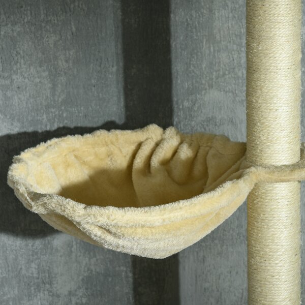 PawHut Cat Tree Floor to Ceiling, 6-Tier Play Tower with Scratching Post, Platforms, Adjustable Height, Beige