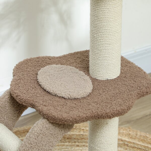 PawHut Cat Tee for Indoor Cats, 88cm Cat Tower with Sisal Scratching Post, Hanging Ball, Large Cat Perch, Stairs, Brown Aosom UK