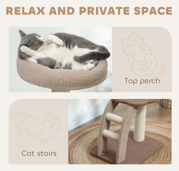 PawHut Cat Tee for Indoor Cats, 88cm Cat Tower with Sisal Scratching Post, Hanging Ball, Large Cat Perch, Stairs, Brown Aosom UK