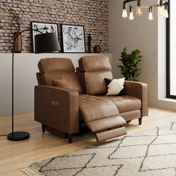 Zoe Faux Leather Power Recliner 2 Seater Sofa, Mocha