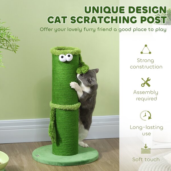 PawHut 63cm Tall Cat Scratching Post for Indoor Cats with Sisal Rope Cover, Large Base Aosom UK