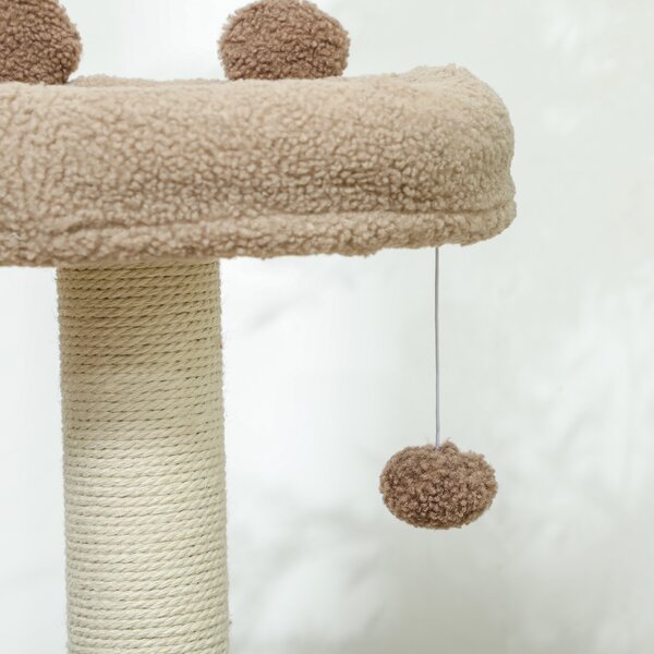 PawHut Cat Tee for Indoor Cats, 88cm Cat Tower with Sisal Scratching Post, Hanging Ball, Large Cat Perch, Stairs, Brown Aosom UK